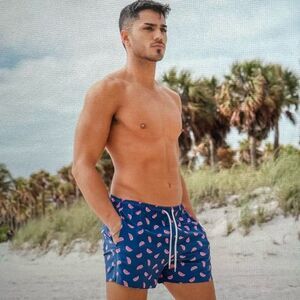 Sovereign Code Men’s Tropical Watermelon Print Blue Red Swim Trunks Size Medium